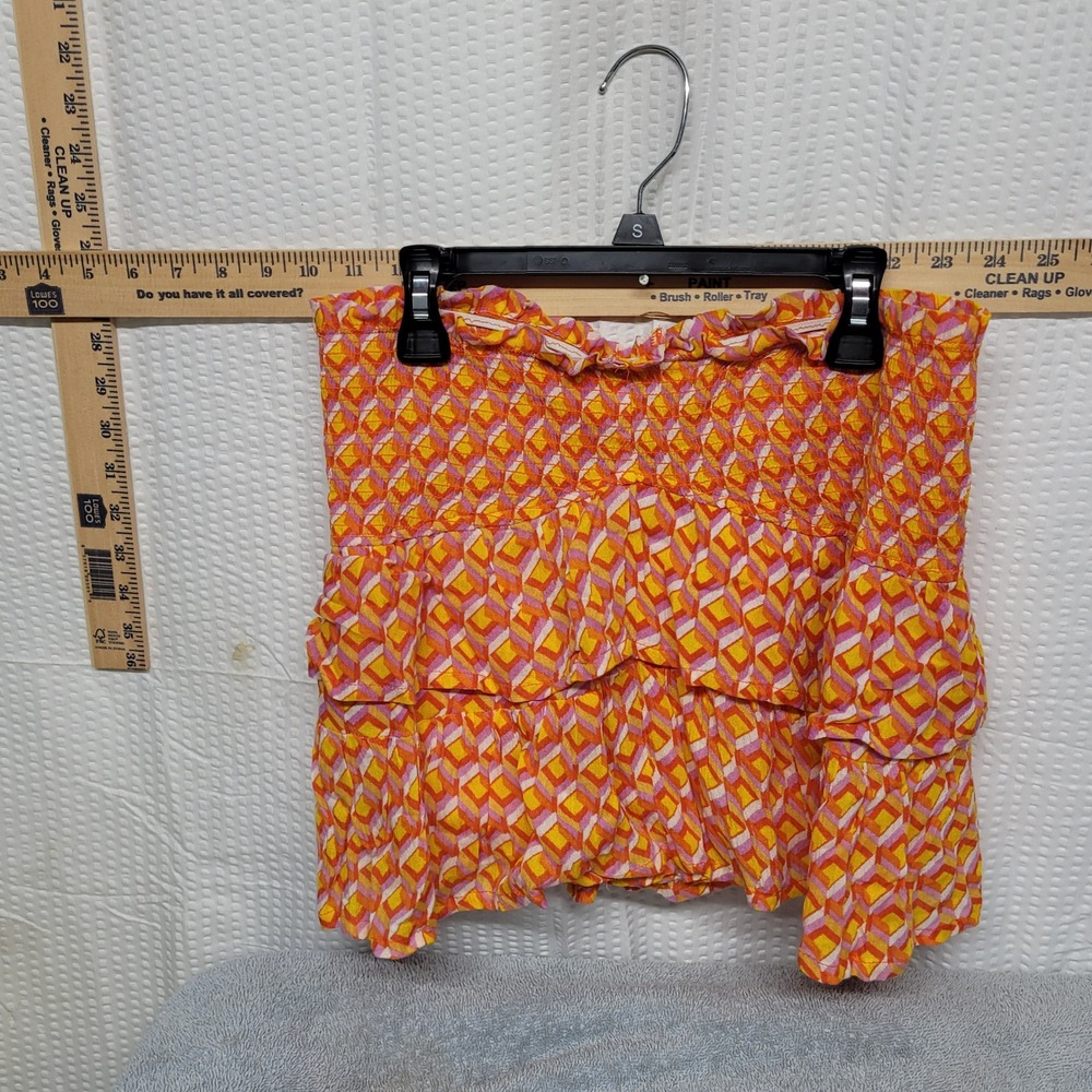 Jolie & Joy Orange Pink Geometric Smocked Tiered Ruffle Mini Skirt Large